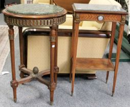 A Reproduction French Gilt Metal-Mounted and Marble Topped Kingwood Two-Tier Lamp Table, 42cm by
