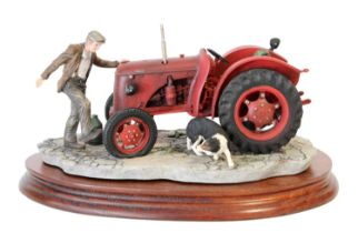 Border Fine Arts 'Kick Start' (David Brown Cropmaster Tractor, Farmer and Collie), model No. B0541