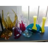 Assorted 1960's coloured glass vases and bowls (8)