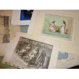 Folder of old ephemera, Victorian prints and engravings, watercolour sketches, etc.