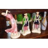 Art Deco china figure of a dancing girl,two Staffordshire pearlware figures of Turks a/f,and a vase