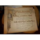 Interesting vintage 1930s Paris Academy of Dressmaking pattern book, with diploma certificate.