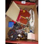 Shoebox containing costume jewellery, some vintage