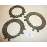 Tribal Art: 19th c. set of three bronze Sudanese-Arabic ornamental ring type weights