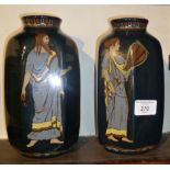 Pair of Decoro Art Pottery vases with Art Nouveau figures decoration