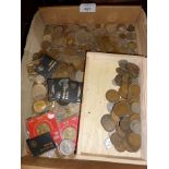 Tray of old coins, UK and foreign - some silver