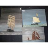 Three naive oils on board of sailing ships and boats