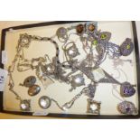 925 silver jewellery, unused shop stock, including heart shaped lockets, Art Deco marcasite style