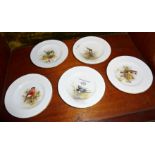 Five Royal Worcester hand painted bird plates