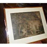 19th c engraving after Morland of a family outside a cottage