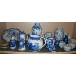 Assorted blue and white china including Chinese vases, a shaving mug etc