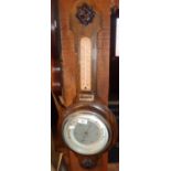 Oak banjo aneroid barometer