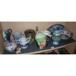 Assorted china, inc. Royal Doulton character jug, Doulton stoneware biscuit barrel (A/F), Beswick