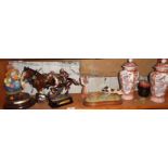 Pair of Oriental vases with covers, horse riding trophy and other items