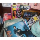 Assorted vinyl pop LPs and singles, and a framed filmcell of the Rolling Stones