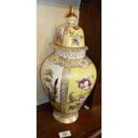 Tall Continental hand painted porcelain vase and cover (A/F)