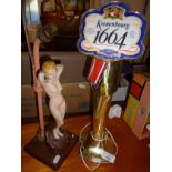 1920s / 1930s Art Deco nude figural table lamp, together with an illuminated Kronenbourg beer pump