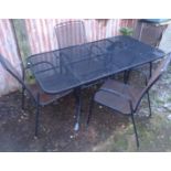 Contemporary metal garden table and four chairs with cushions