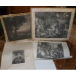 Three large Hogarth prints, unframed, and a similar by William Woolett