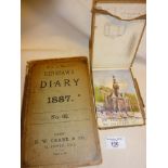 Victorian Renshaw's Diary for the year 1887 - part filled in. Together with a small watercolour