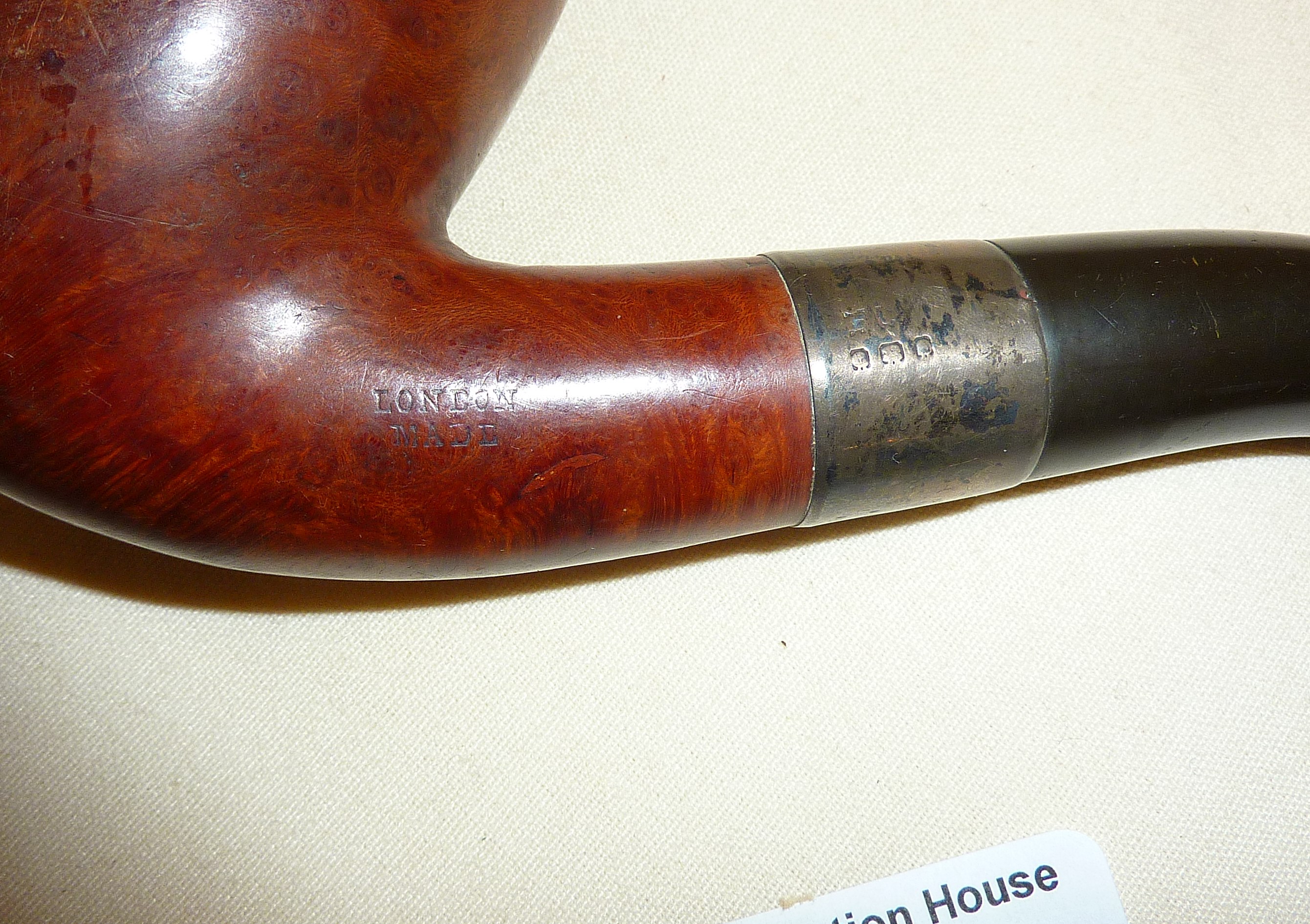 Large vintage smoking pipe with hallmarked silver band, stamped as LONDON MADE - Image 2 of 2