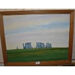 An acrylic on canvas of Stonehenge by Ian Dunn, titled verso with Royal Academy Summer Exhibition