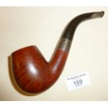 Large vintage smoking pipe with hallmarked silver band, stamped as LONDON MADE