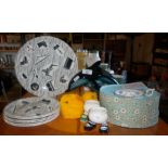 Ridgways 'Homemaker' sandwich plates, a Poole Dolphin, two Carlton ware walking egg cups and a boxed