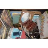 Miscellaneous items including tea card albums, books, programmes and a safari hat