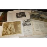 Various loose prints and two oil sketches on boards
