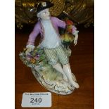 Meissen porcelain figure of a boy with a basket and a cock