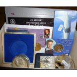 Assorted commemorative coins from the Royal Mint etc., most mint in packets, and inc. Concorde