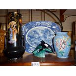 Chinoiserie Art Nouveau Rubian Art Pottery vase (A/F), and other china