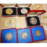 Three cased Sterling Silver Jubilee Crowns (1977) by Pobjoy Mint, with COA's, and three George V