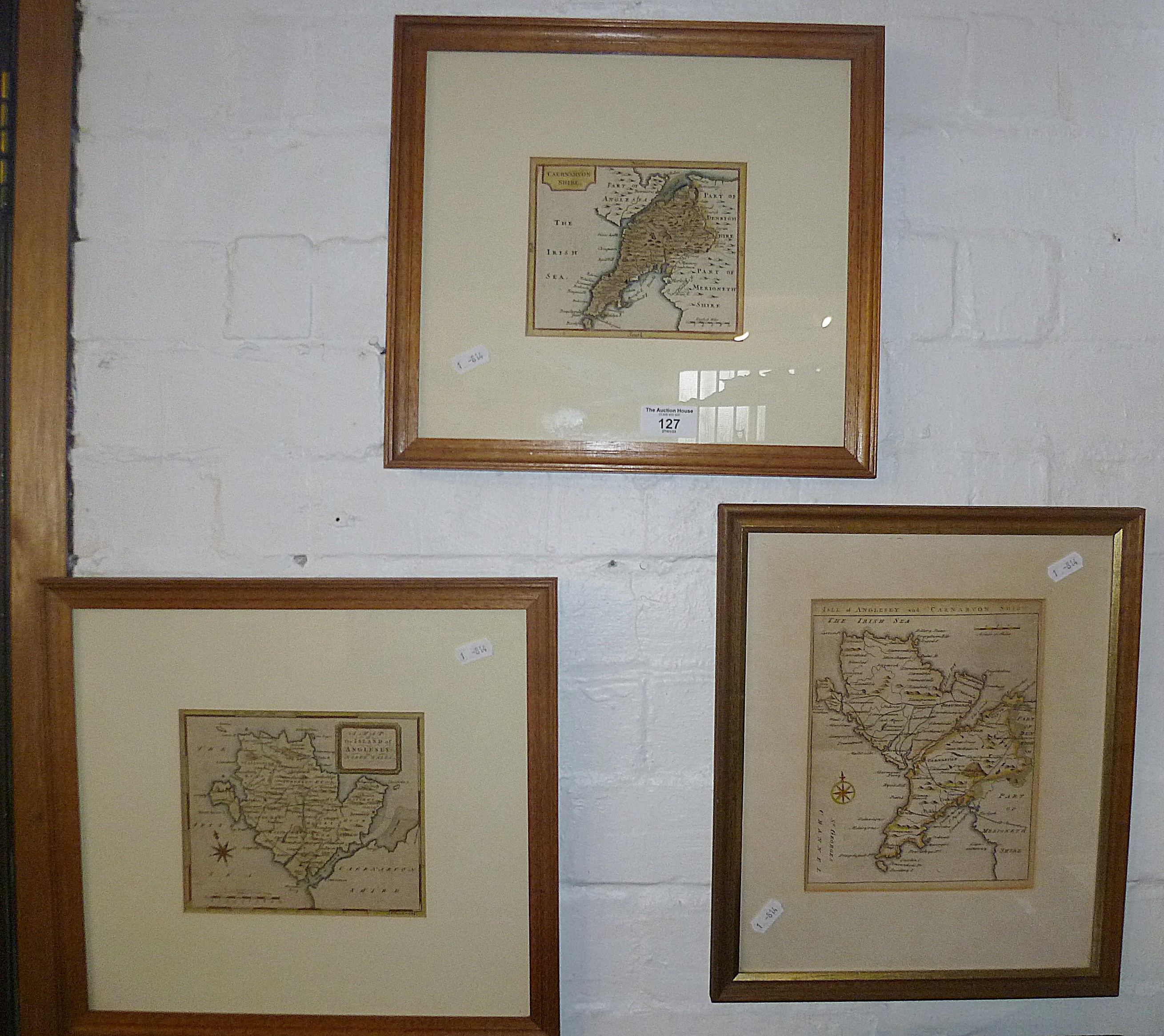 Three framed 19th c. hand coloured maps of Anglesey and Caernarvonshire