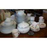 Six setting bone china Bohemia Carlsbad dinner and tea service in white with silver rims and other