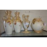 Pair of Doulton blush ivory vases, Crown Devon similar vase and another