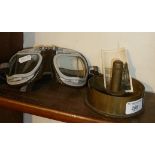 Trench Art - WW2 brass shell case ashtray and a pair of aviation goggles