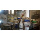Assorted chinaware, inc. cruet set, egg cup stand, pin cushion doll, Chinese famille rose tea