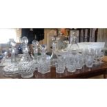 Six glass decanters, inc. three ship's decanters and quantity of cut glass drinking glasses