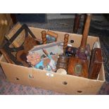 Collection of assorted wooden items inc. walnut box, chess set, music stand etc