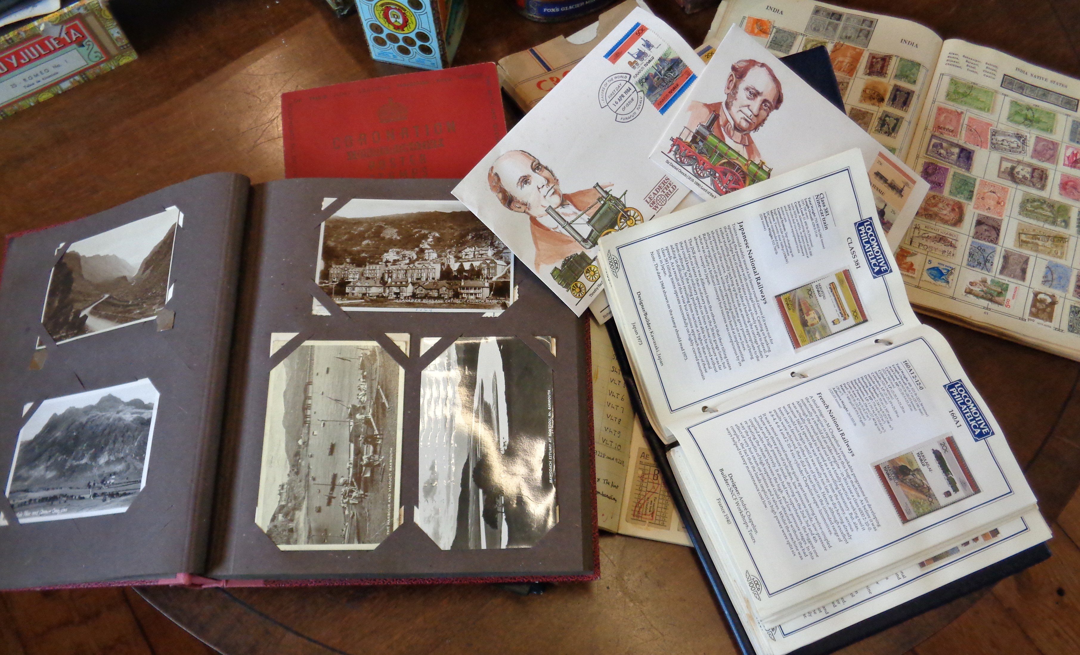 Two albums of postcards, commemorative stamps, a stamp album, etc. - Image 2 of 2