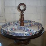 Oak Lazy Susan with Booths Nankin china hors d'oeuvres dishes