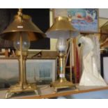 Two reproduction brass "Orient Express" table lamps