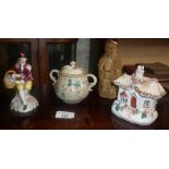 Staffordshire cottage pastille burner and three other items