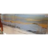 A diptych winter landscape in oils by Isa Guest, 15" x 60" overall