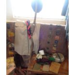 Collection of scouting equipment, inc. blanket sewn with scout badges, uniform, staff with metal