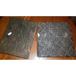 Two large antique Indian wooden textile printing blocks - one with Kashmiri paisley type pattern