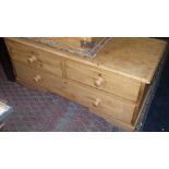 Low stripped pine chest of drawers (2 over 1), 45" long x 20" high x 20" deep