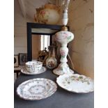 Copeland china tea cup and saucer, a Limoges tea plate and a china table lamp marked D & C France